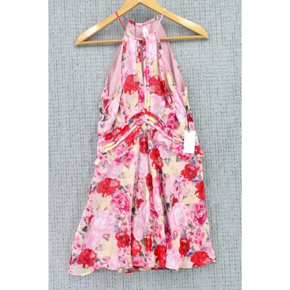 Floret Studios Flare Dress Womens Large Pink Floral Pattern Sleeveless Lined NWT - Picture 1 of 7